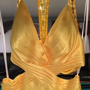 Yellow Studded Gown Crisscross Low Back Padded Bra